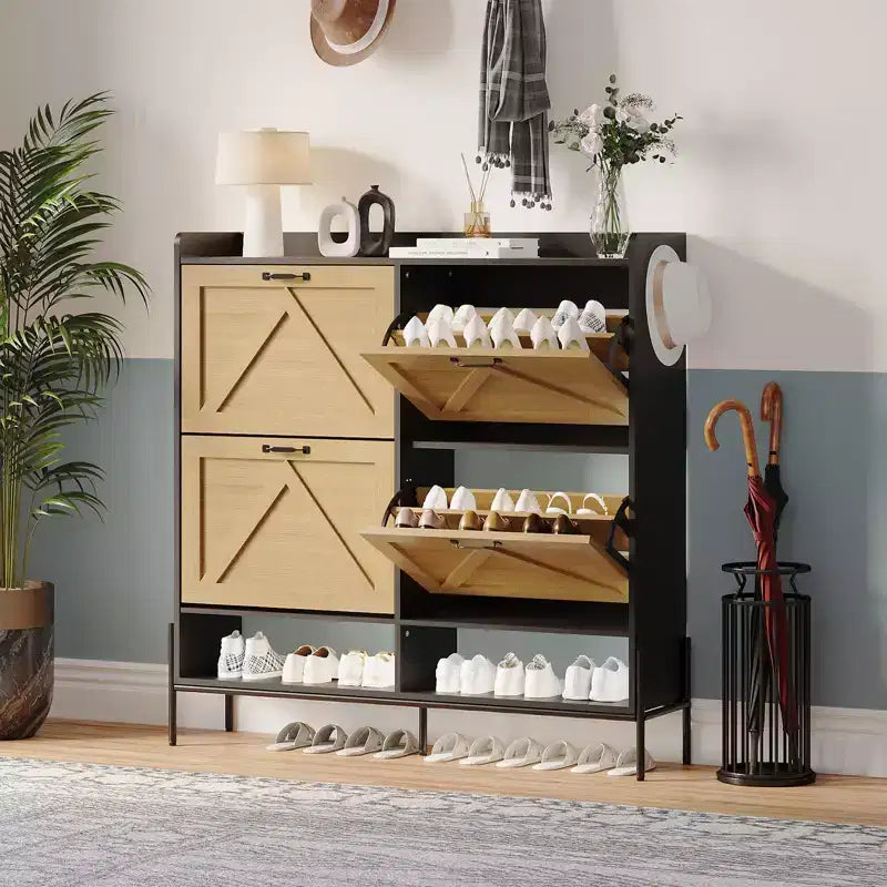 Shoe Cabinet with 4 Flip Drawers,Narrow Shoe Cabinet Storage,Freestanding Shoe Storage Cabinet Organizer,Dry and Wet Separation with Metal Legs