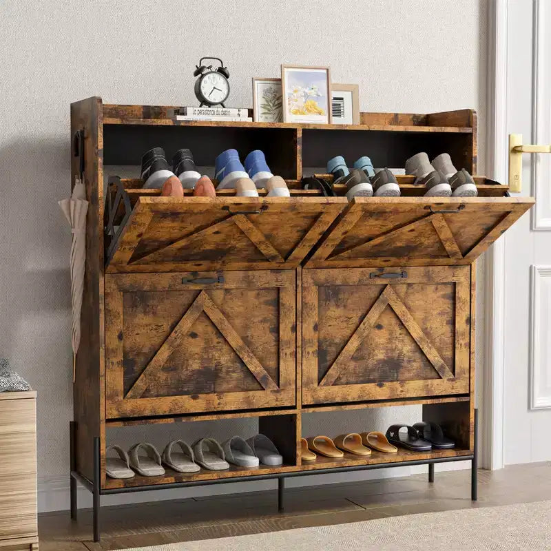 Shoe Cabinet with 4 Flip Drawers,Narrow Shoe Cabinet Storage,Freestanding Shoe Storage Cabinet Organizer,Dry and Wet Separation with Metal Legs