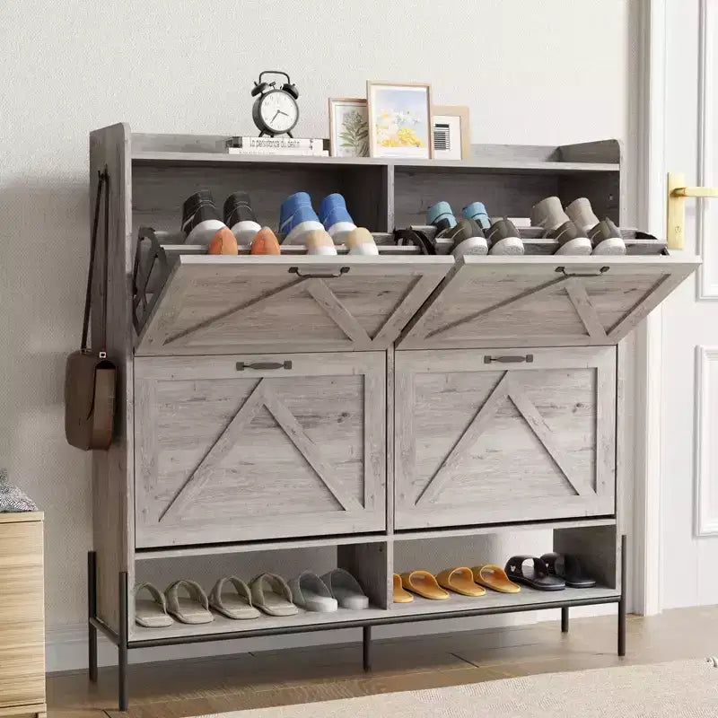 Shoe Cabinet with 4 Flip Drawers,Narrow Shoe Cabinet Storage,Freestanding Shoe Storage Cabinet Organizer,Dry and Wet Separation with Metal Legs