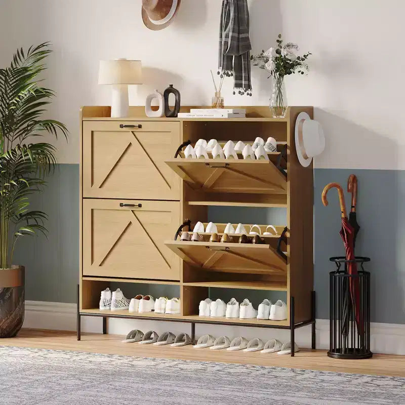 Shoe Cabinet with 4 Flip Drawers,Narrow Shoe Cabinet Storage,Freestanding Shoe Storage Cabinet Organizer,Dry and Wet Separation with Metal Legs