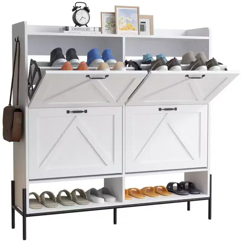 Shoe Cabinet with 4 Flip Drawers,Narrow Shoe Cabinet Storage,Freestanding Shoe Storage Cabinet Organizer,Dry and Wet Separation with Metal Legs