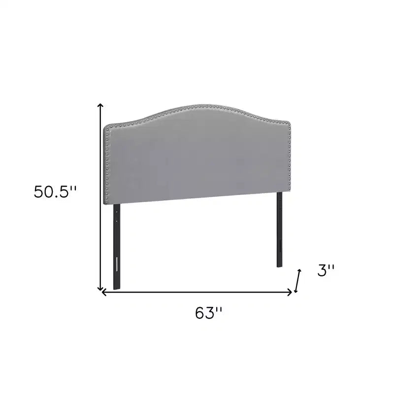 HomeRoots Gray Faux Leather Upholstered Arched Queen Headboard With Nail Head Trim