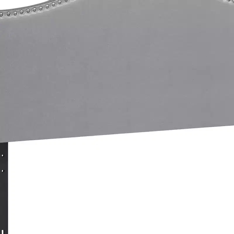 HomeRoots Gray Faux Leather Upholstered Arched Queen Headboard With Nail Head Trim