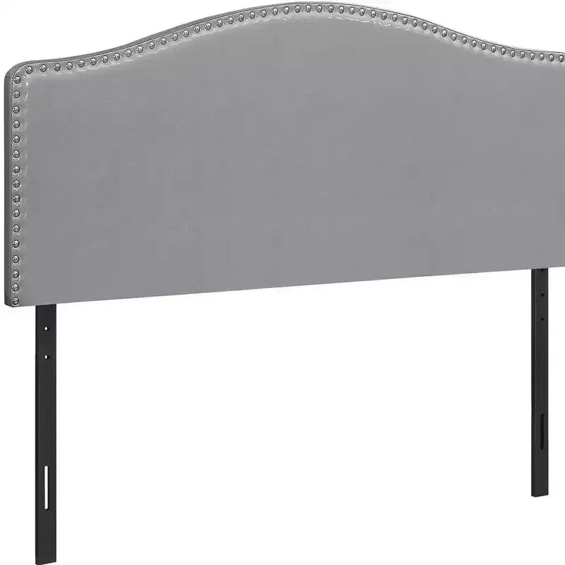 HomeRoots Gray Faux Leather Upholstered Arched Queen Headboard With Nail Head Trim