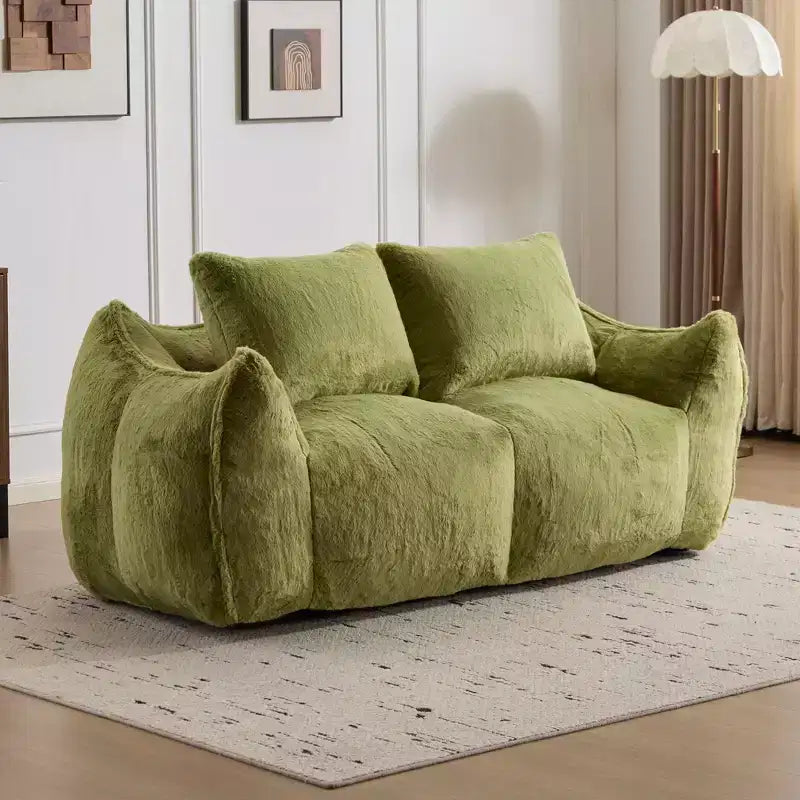 Ultra Soft Fluffy Loveseat Floor Bean Bag Sofa with Plump Pillows,Oversized Lazy Lounge Couch for Living Room,Bedroom