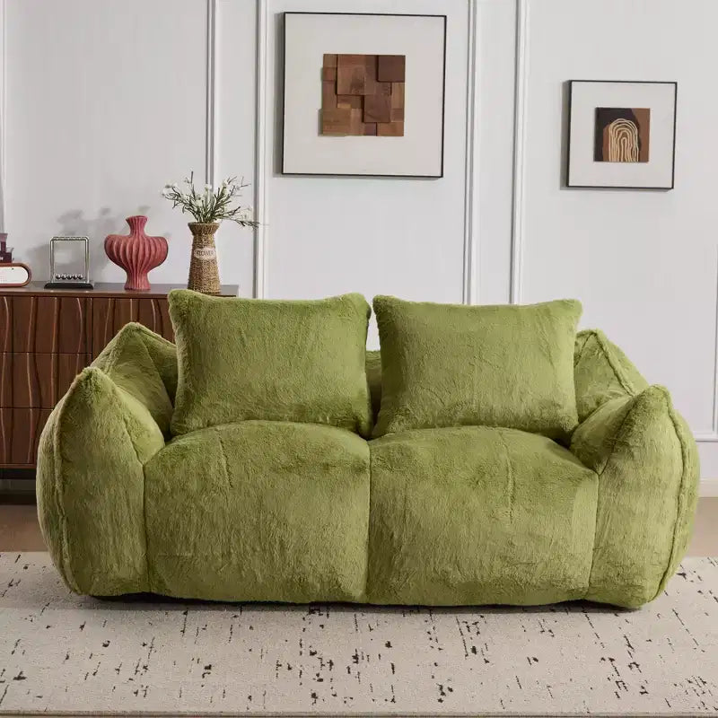 Ultra Soft Fluffy Loveseat Floor Bean Bag Sofa with Plump Pillows,Oversized Lazy Lounge Couch for Living Room,Bedroom