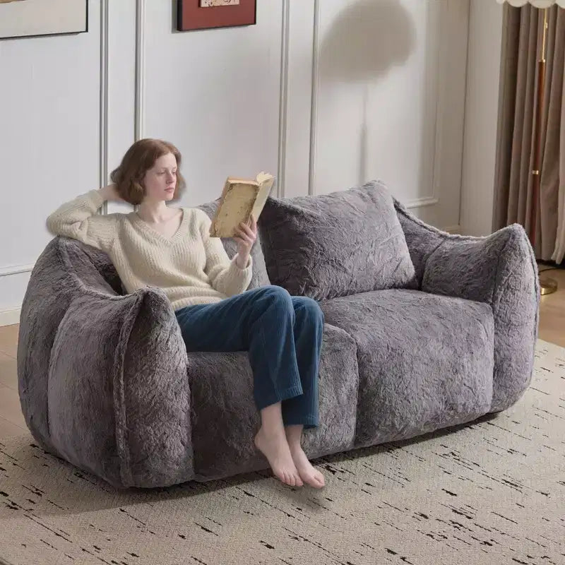 Ultra Soft Fluffy Loveseat Floor Bean Bag Sofa with Plump Pillows,Oversized Lazy Lounge Couch for Living Room,Bedroom