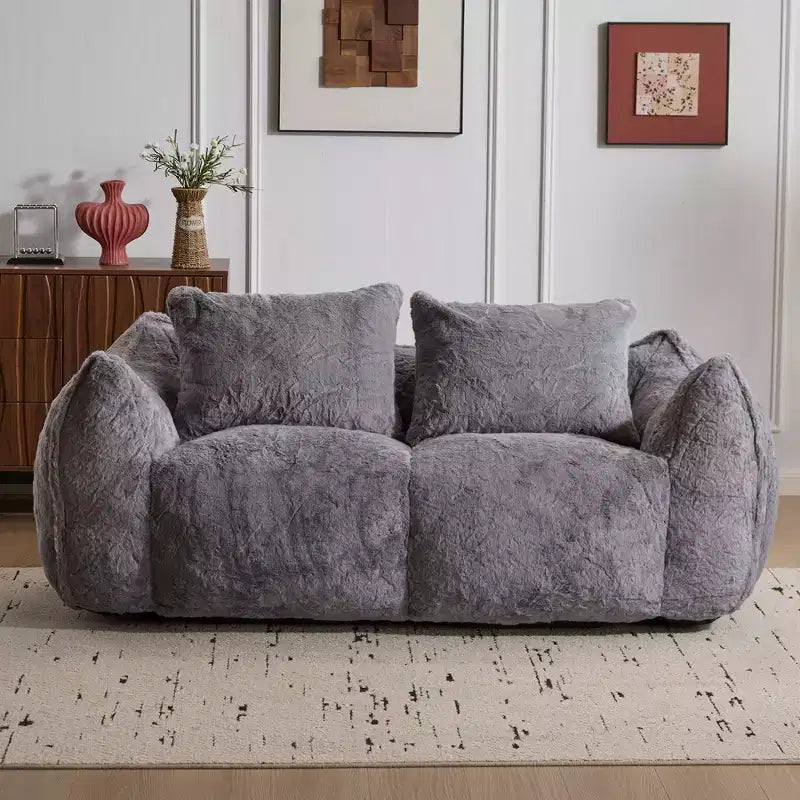 Ultra Soft Fluffy Loveseat Floor Bean Bag Sofa with Plump Pillows,Oversized Lazy Lounge Couch for Living Room,Bedroom
