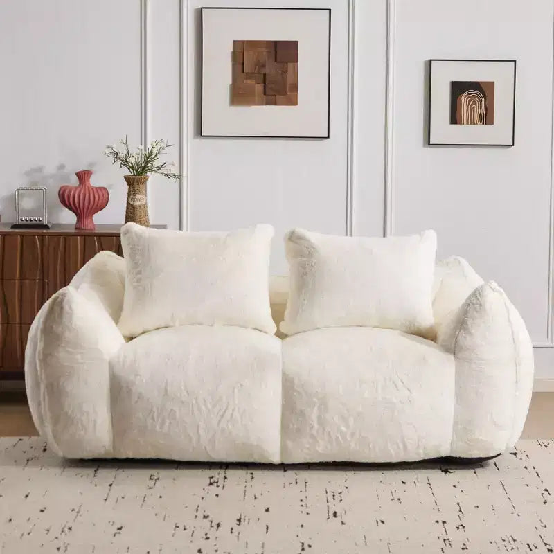 Ultra Soft Fluffy Loveseat Floor Bean Bag Sofa with Plump Pillows,Oversized Lazy Lounge Couch for Living Room,Bedroom