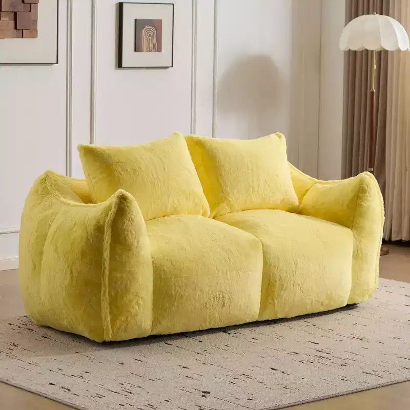 Ultra Soft Fluffy Loveseat Floor Bean Bag Sofa with Plump Pillows,Oversized Lazy Lounge Couch for Living Room,Bedroom