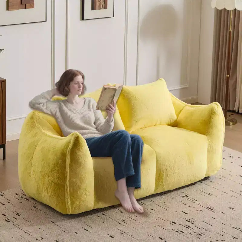 Ultra Soft Fluffy Loveseat Floor Bean Bag Sofa with Plump Pillows,Oversized Lazy Lounge Couch for Living Room,Bedroom