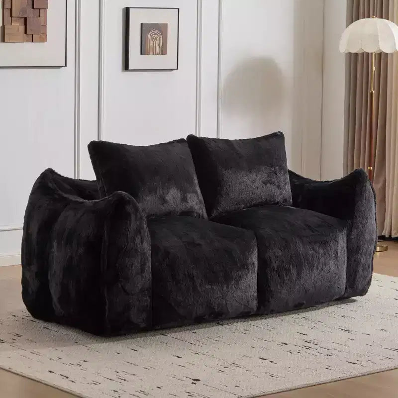 Ultra Soft Fluffy Loveseat Floor Bean Bag Sofa with Plump Pillows,Oversized Lazy Lounge Couch for Living Room,Bedroom