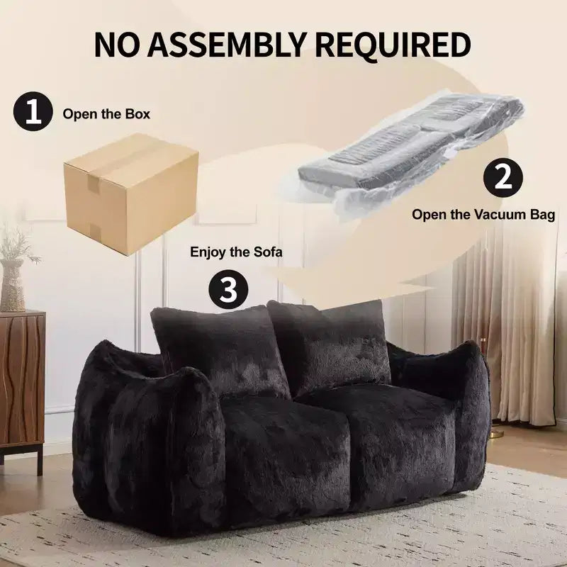 Ultra Soft Fluffy Loveseat Floor Bean Bag Sofa with Plump Pillows,Oversized Lazy Lounge Couch for Living Room,Bedroom