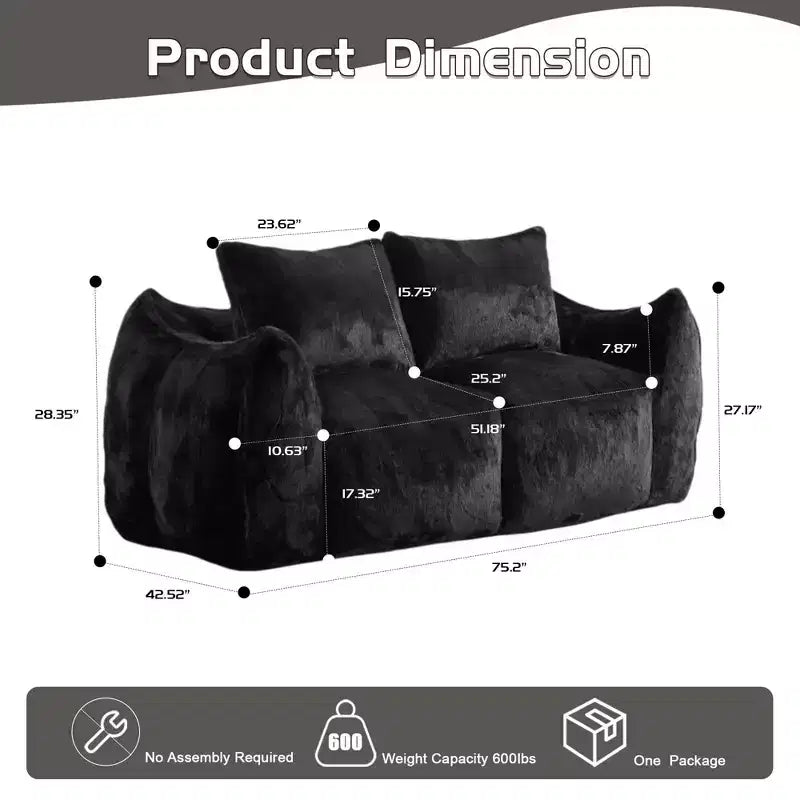 Ultra Soft Fluffy Loveseat Floor Bean Bag Sofa with Plump Pillows,Oversized Lazy Lounge Couch for Living Room,Bedroom