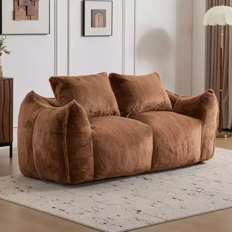 Ultra Soft Fluffy Loveseat Floor Bean Bag Sofa with Plump Pillows,Oversized Lazy Lounge Couch for Living Room,Bedroom
