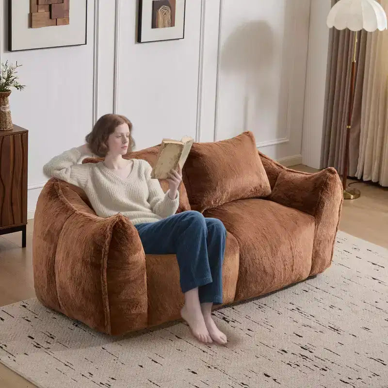 Ultra Soft Fluffy Loveseat Floor Bean Bag Sofa with Plump Pillows,Oversized Lazy Lounge Couch for Living Room,Bedroom