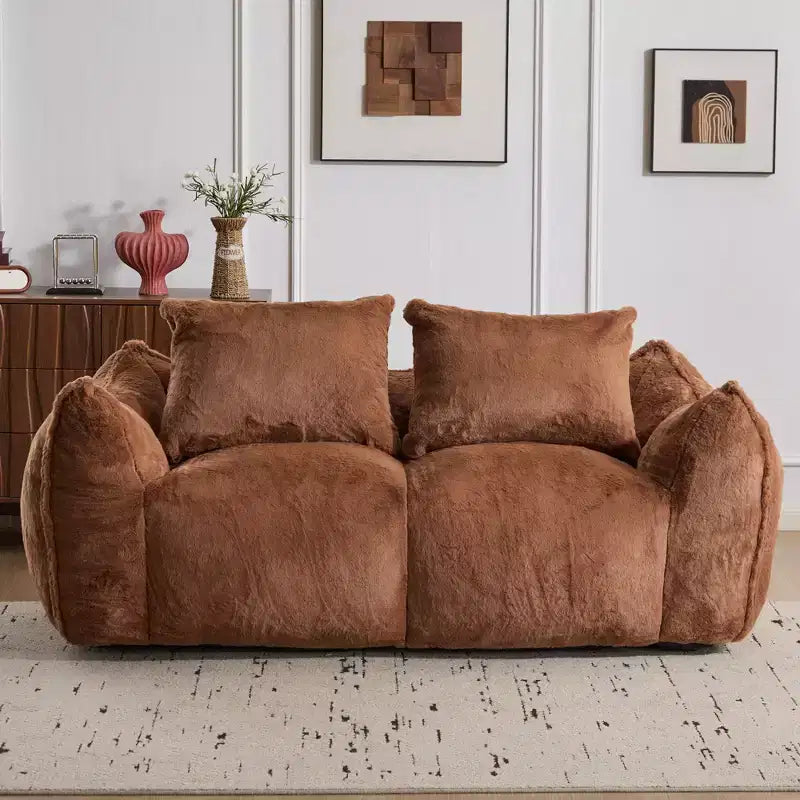 Ultra Soft Fluffy Loveseat Floor Bean Bag Sofa with Plump Pillows,Oversized Lazy Lounge Couch for Living Room,Bedroom