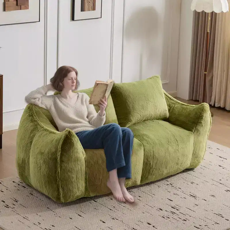 Ultra Soft Fluffy Loveseat Floor Bean Bag Sofa with Plump Pillows,Oversized Lazy Lounge Couch for Living Room,Bedroom