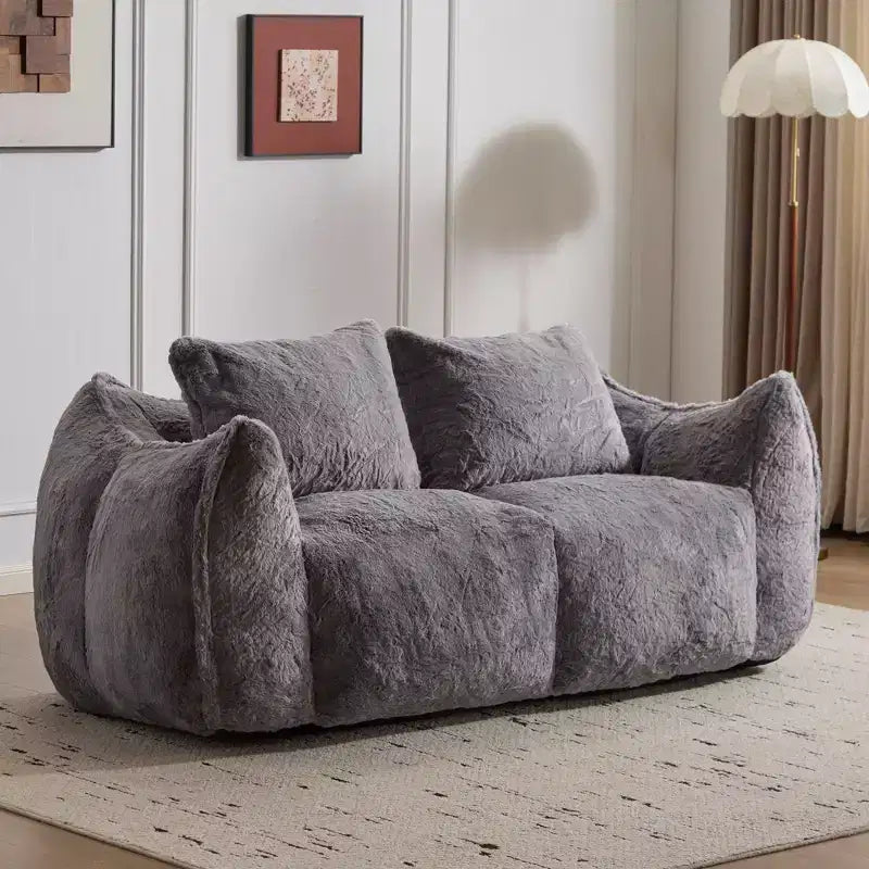 Ultra Soft Fluffy Loveseat Floor Bean Bag Sofa with Plump Pillows,Oversized Lazy Lounge Couch for Living Room,Bedroom