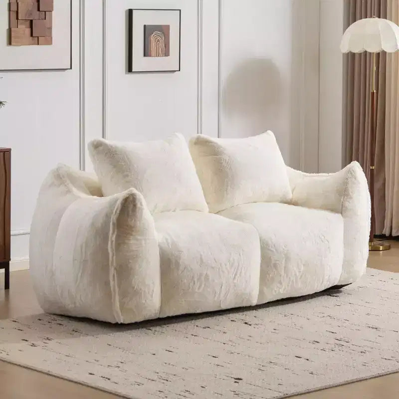 Ultra Soft Fluffy Loveseat Floor Bean Bag Sofa with Plump Pillows,Oversized Lazy Lounge Couch for Living Room,Bedroom