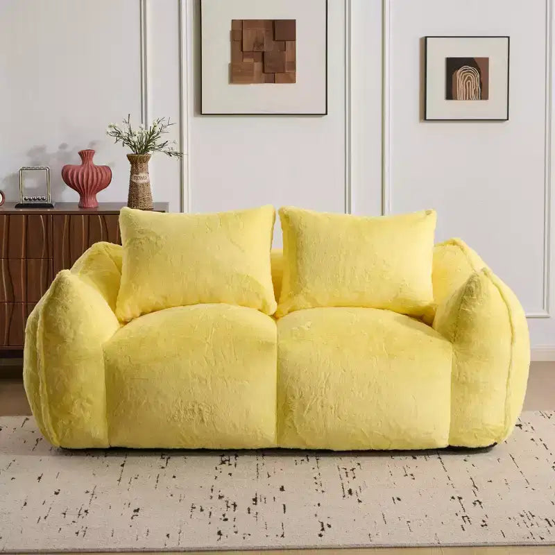 Ultra Soft Fluffy Loveseat Floor Bean Bag Sofa with Plump Pillows,Oversized Lazy Lounge Couch for Living Room,Bedroom