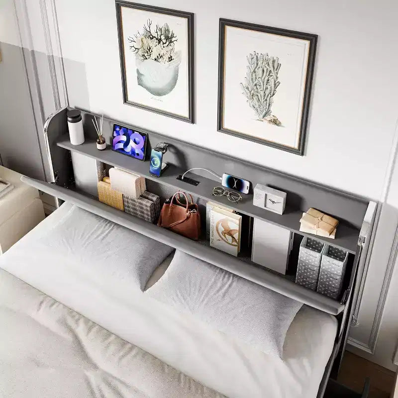 Bed Frame with Storage Headboard, 4 Drawers, and Charging Station, Velvet Upholstered Platform Design, No Box Spring Required, Sturdy Support.