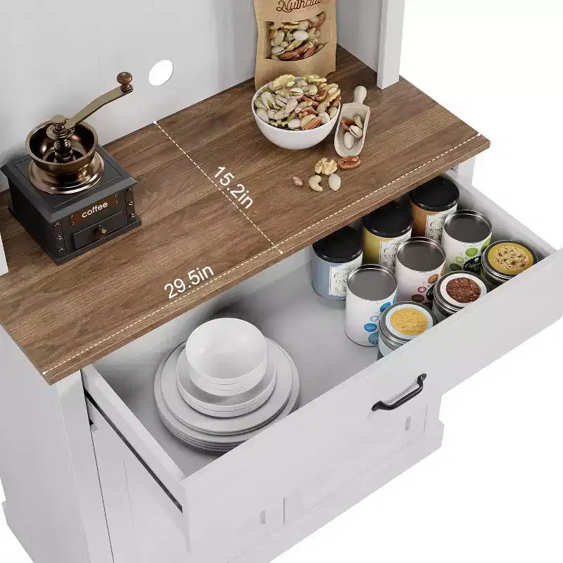 70.9 Tall Kitchen Pantry Cabinet, Wood Cupboard Storage Cabinet with Microwave Stand, Freestanding Hutch Cabinet, Coffee Bar Cabinet