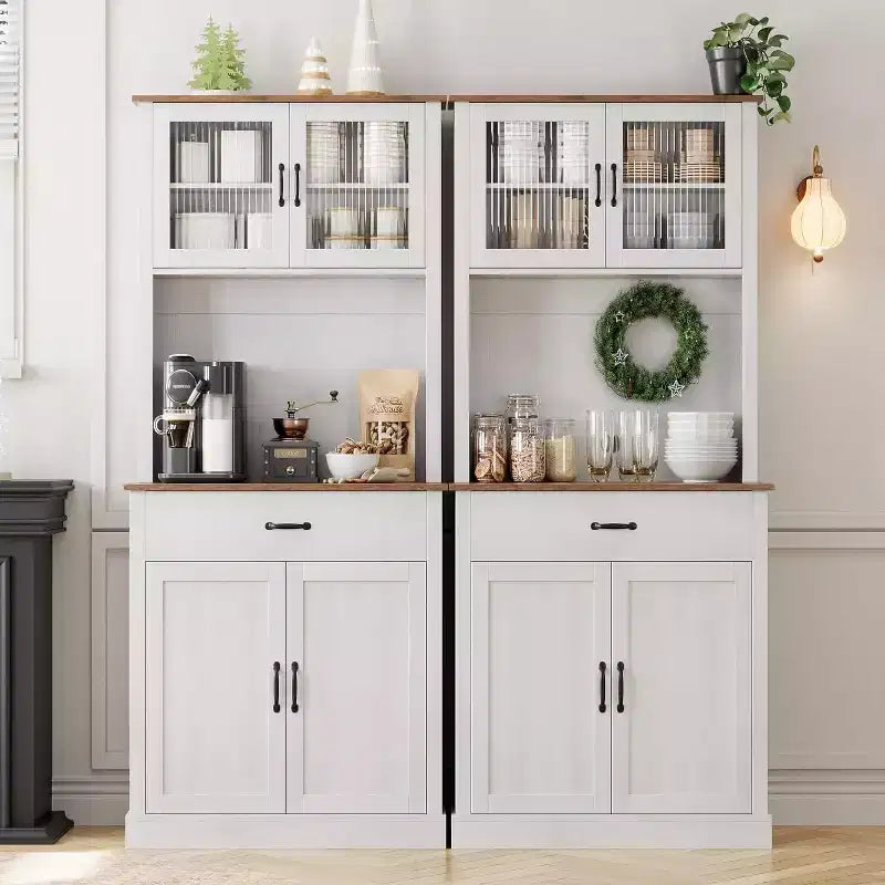 70.9 Tall Kitchen Pantry Cabinet, Wood Cupboard Storage Cabinet with Microwave Stand, Freestanding Hutch Cabinet, Coffee Bar Cabinet