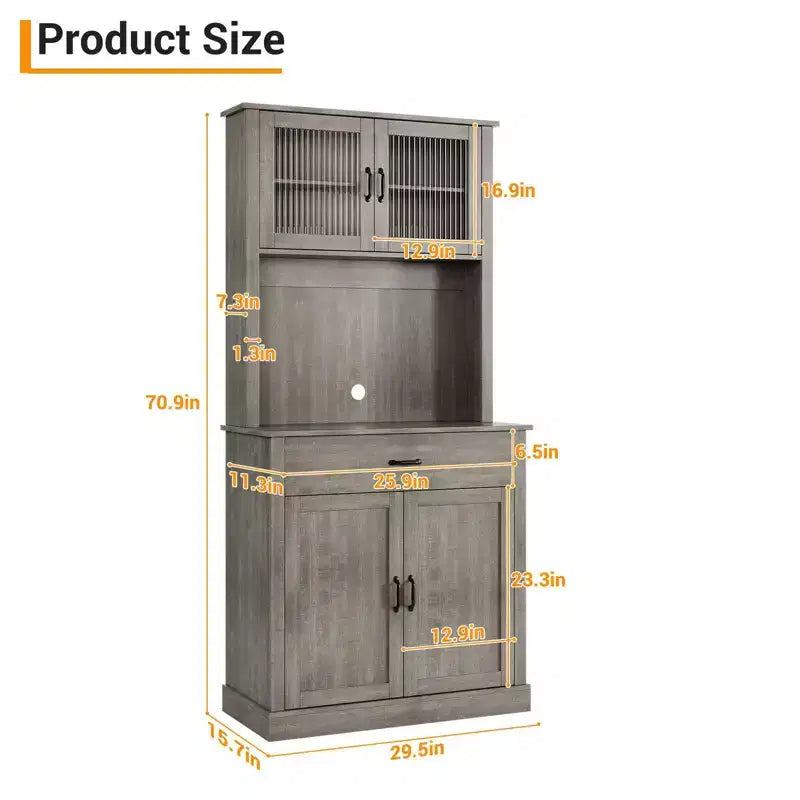 70.9 Tall Kitchen Pantry Cabinet, Wood Cupboard Storage Cabinet with Microwave Stand, Freestanding Hutch Cabinet, Coffee Bar Cabinet