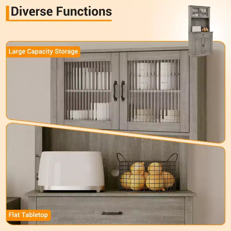 70.9 Tall Kitchen Pantry Cabinet, Wood Cupboard Storage Cabinet with Microwave Stand, Freestanding Hutch Cabinet, Coffee Bar Cabinet
