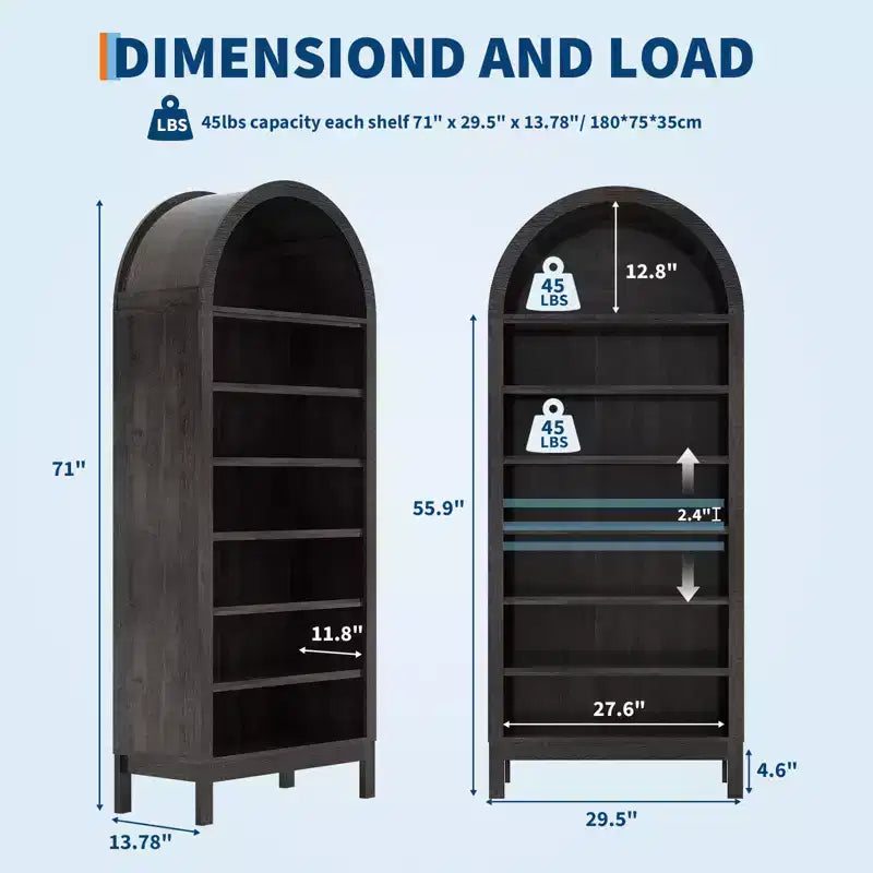 71 Arched Shoe Cabinet, 7-Tier Adjustable Shoe Rack with Open Shelves, Entryway Organizer
