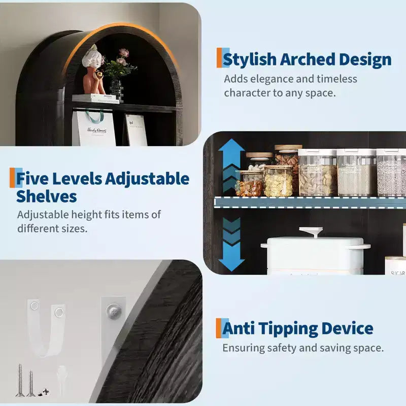 71 Arched Shoe Cabinet, 7-Tier Adjustable Shoe Rack with Open Shelves, Entryway Organizer