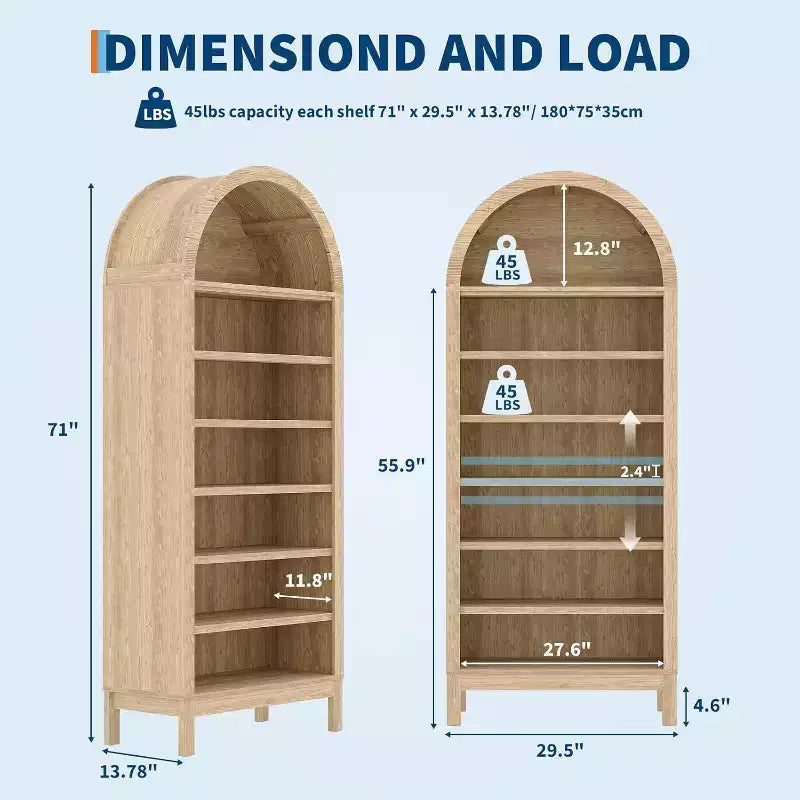 71 Arched Shoe Cabinet, 7-Tier Adjustable Shoe Rack with Open Shelves, Entryway Organizer