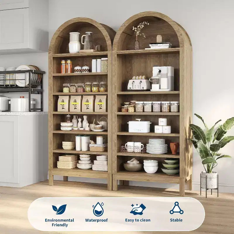 71 Arched Shoe Cabinet, 7-Tier Adjustable Shoe Rack with Open Shelves, Entryway Organizer