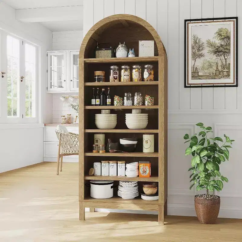71 Arched Shoe Cabinet, 7-Tier Adjustable Shoe Rack with Open Shelves, Entryway Organizer