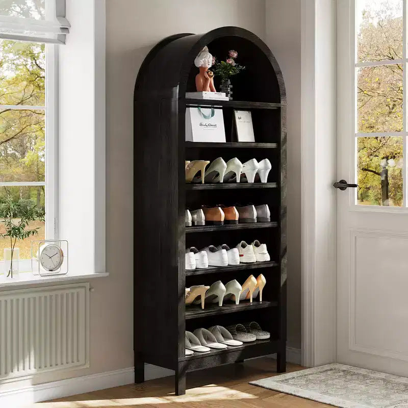 71 Arched Shoe Cabinet, 7-Tier Adjustable Shoe Rack with Open Shelves, Entryway Organizer