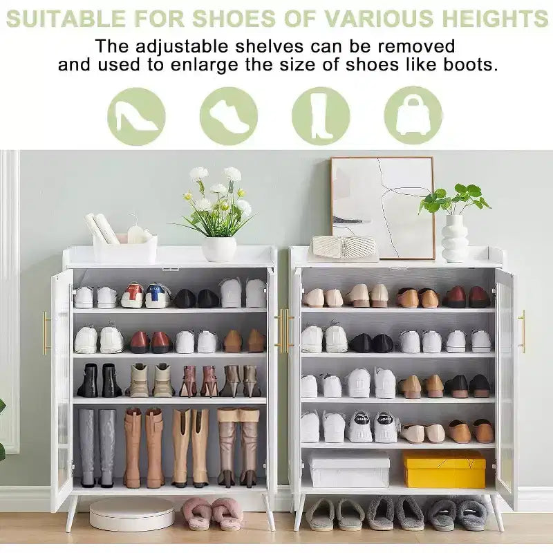 Shoe Storage Cabinet with Glass Doors, 5-Tier Shoe Cabinet with Sturdy Support Legs, Shoes Rack Organizer Cabinet for Living room, Entryway