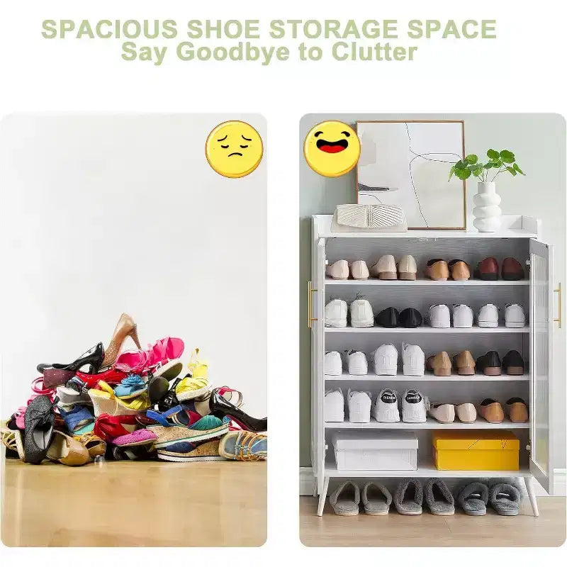 Shoe Storage Cabinet with Glass Doors, 5-Tier Shoe Cabinet with Sturdy Support Legs, Shoes Rack Organizer Cabinet for Living room, Entryway