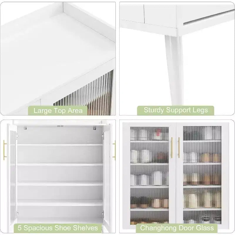 Shoe Storage Cabinet with Glass Doors, 5-Tier Shoe Cabinet with Sturdy Support Legs, Shoes Rack Organizer Cabinet for Living room, Entryway