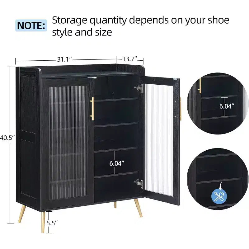 Shoe Storage Cabinet with Glass Doors, 5-Tier Shoe Cabinet with Sturdy Support Legs, Shoes Rack Organizer Cabinet for Living room, Entryway