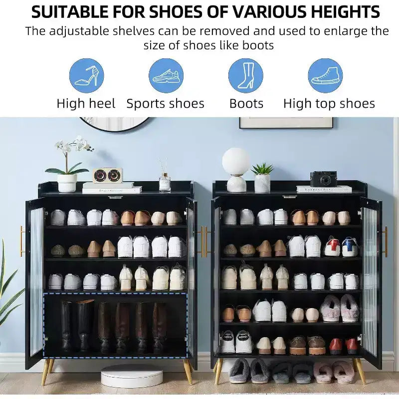 Shoe Storage Cabinet with Glass Doors, 5-Tier Shoe Cabinet with Sturdy Support Legs, Shoes Rack Organizer Cabinet for Living room, Entryway