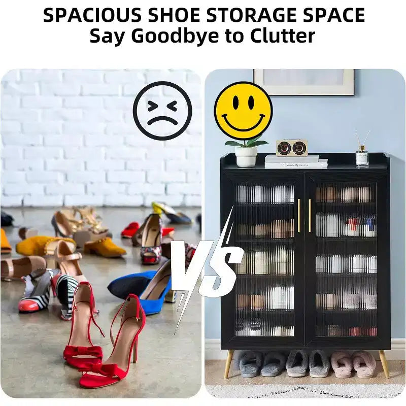 Shoe Storage Cabinet with Glass Doors, 5-Tier Shoe Cabinet with Sturdy Support Legs, Shoes Rack Organizer Cabinet for Living room, Entryway