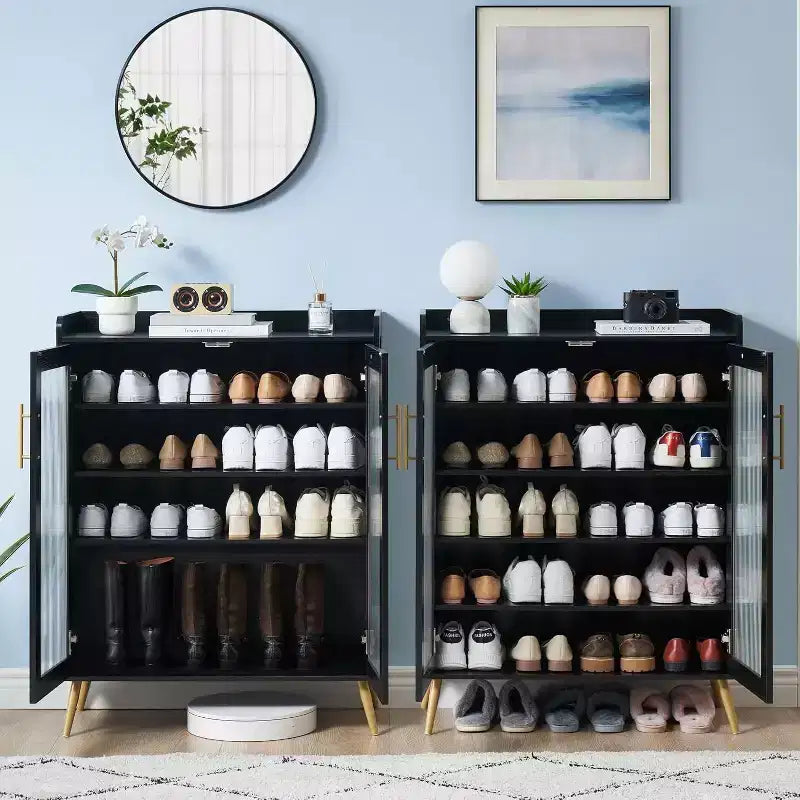 Shoe Storage Cabinet with Glass Doors, 5-Tier Shoe Cabinet with Sturdy Support Legs, Shoes Rack Organizer Cabinet for Living room, Entryway