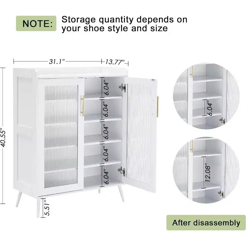 Shoe Storage Cabinet with Glass Doors, 5-Tier Shoe Cabinet with Sturdy Support Legs, Shoes Rack Organizer Cabinet for Living room, Entryway
