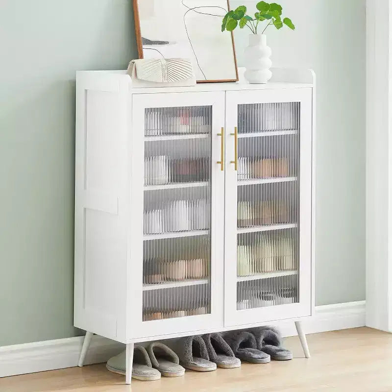 Shoe Storage Cabinet with Glass Doors, 5-Tier Shoe Cabinet with Sturdy Support Legs, Shoes Rack Organizer Cabinet for Living room, Entryway
