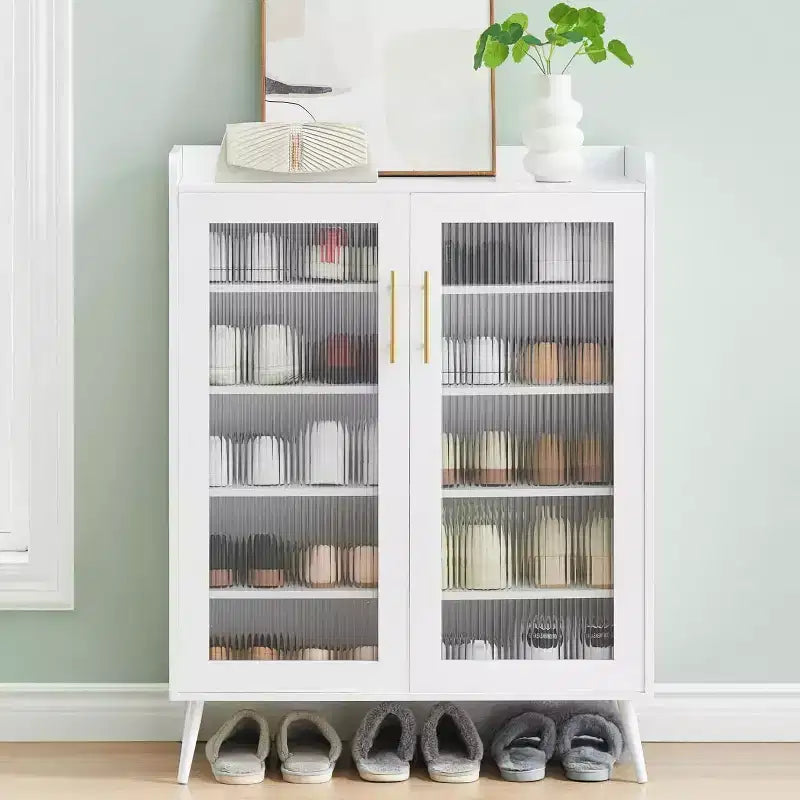 Shoe Storage Cabinet with Glass Doors, 5-Tier Shoe Cabinet with Sturdy Support Legs, Shoes Rack Organizer Cabinet for Living room, Entryway