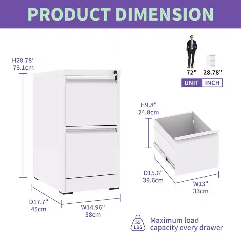 Vertical Double Drawer Metal Filing File Cabinet With Lock For Storing A4 Sized Files