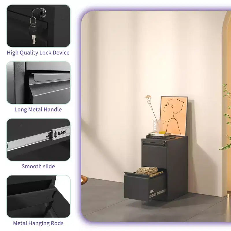 Vertical Double Drawer Metal Filing File Cabinet With Lock For Storing A4 Sized Files