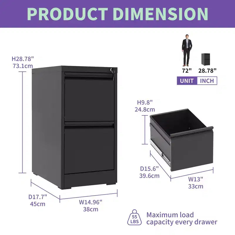 Vertical Double Drawer Metal Filing File Cabinet With Lock For Storing A4 Sized Files