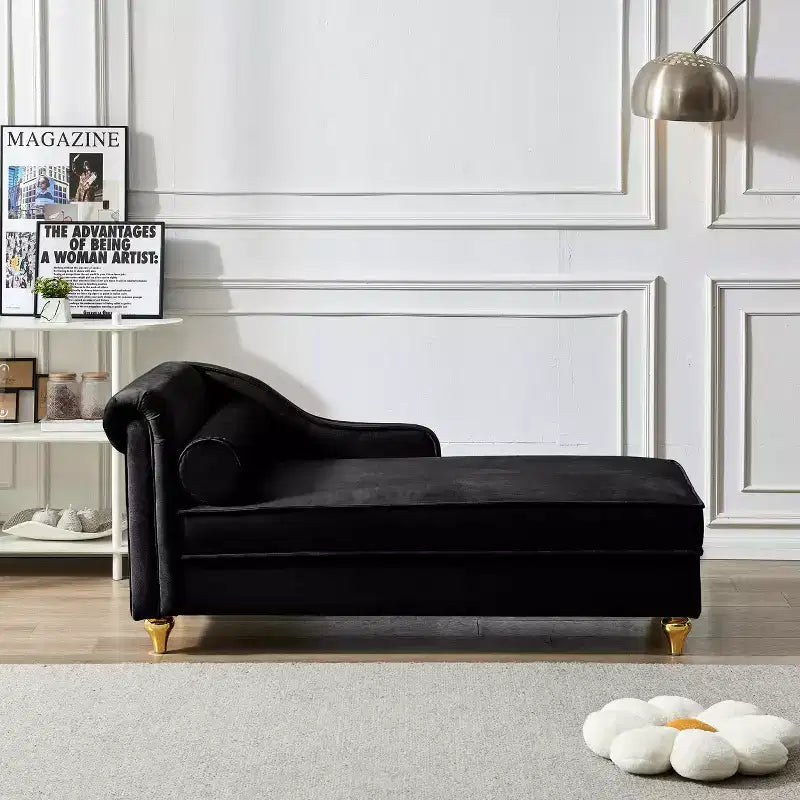 Laurel Velvet Chaise Lounge with Metal Legs and Storage